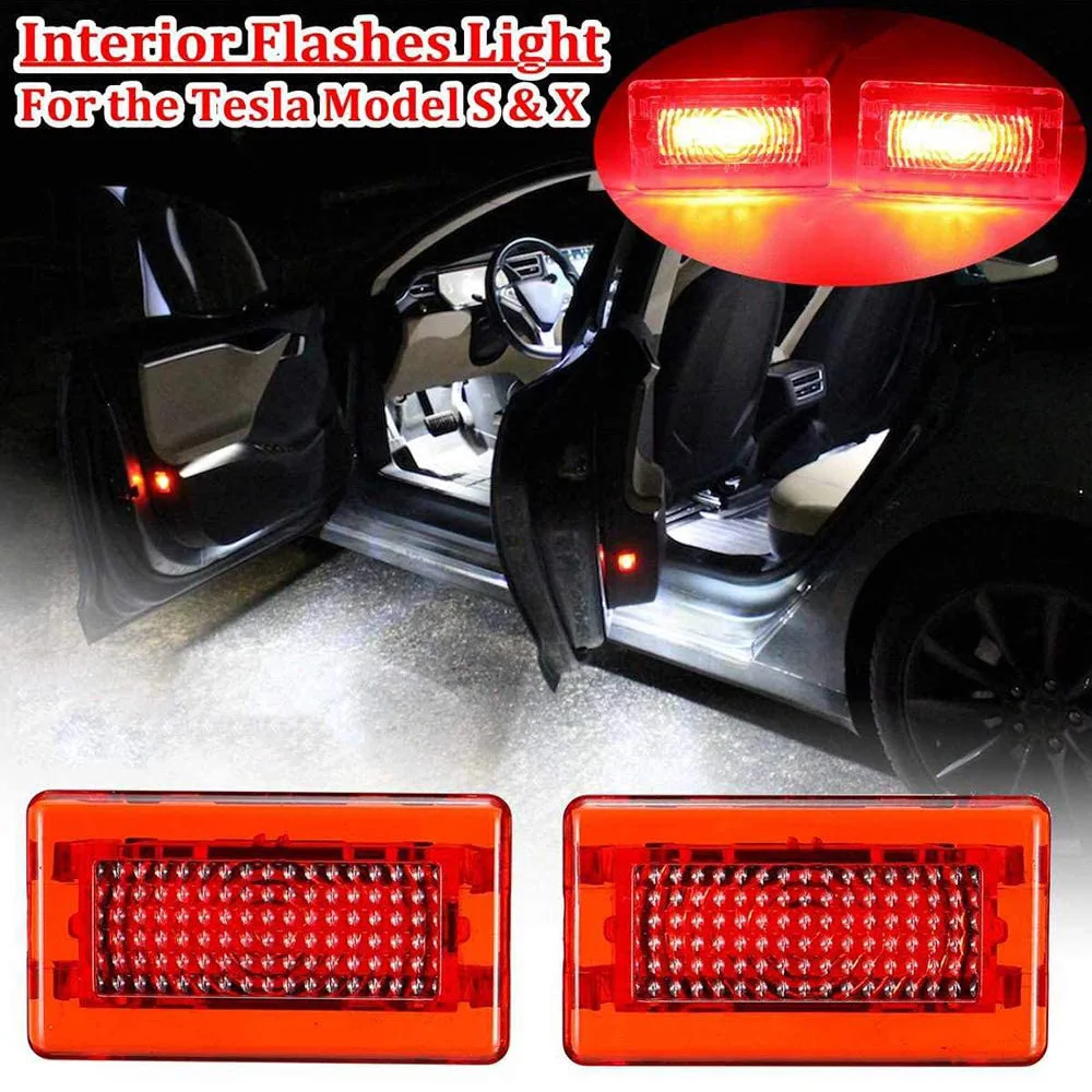 For Tesla Model S X Car Door Warning Flash Light Lamp Luces Led Safety