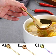 Ложка для супа из нержавеющей стали с длинной ручкой, Корейская круглая ложка для супа, обеденная ложка, столовые приборы, столовая посуда, кухонные гаджеты, инструмент