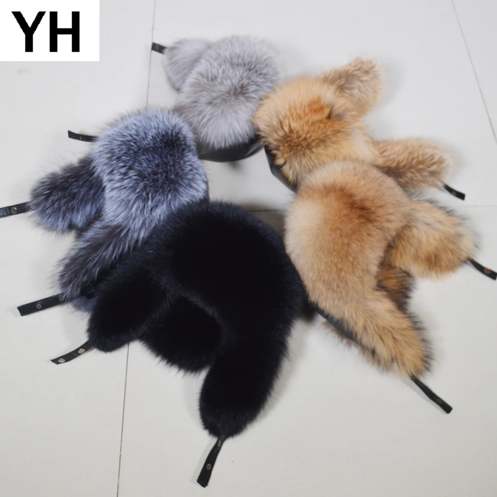 Мужская Уличная ветрозащитная зимняя шапка бомбер из натурального Лисьего меха