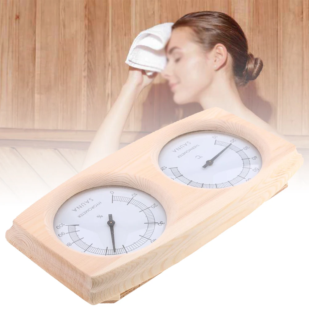 

Wooden thermomete hygrometer double hygrothermographic pointer humidity measurement For Sauna room