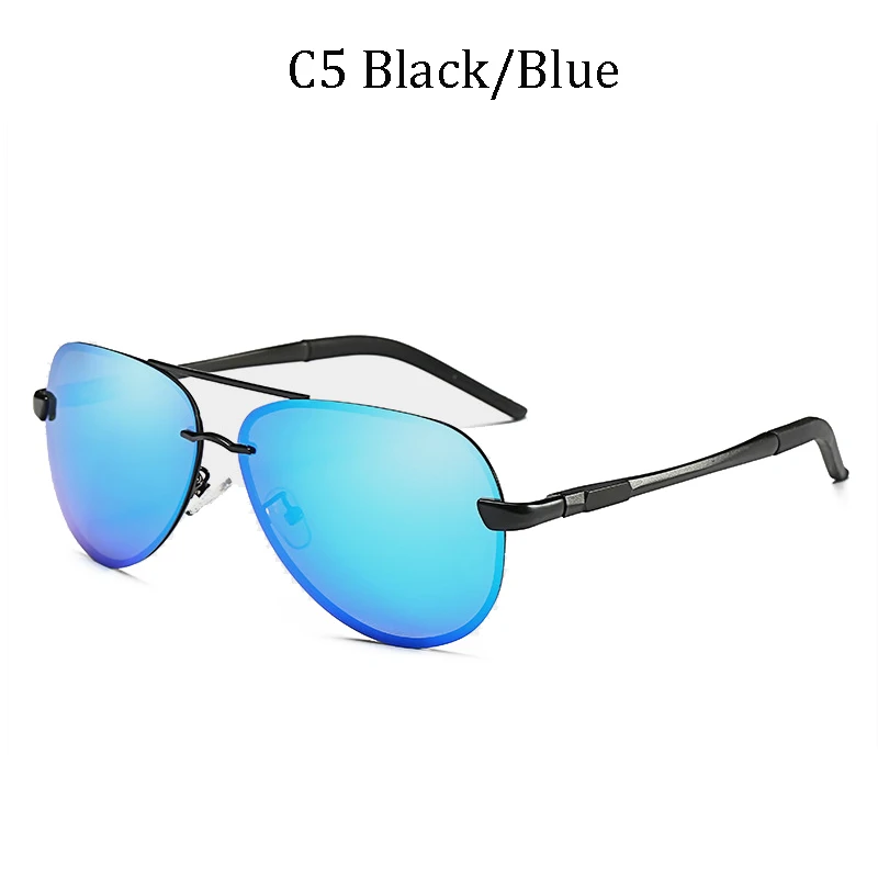 Роскошные фирменные дизайнерские мужские поляризованные очки без оправы, зеркальные очки пилота из алюминия и магния, мужские синие очки с серебрянной оправой 0761 - Цвет линз: 0761 C5