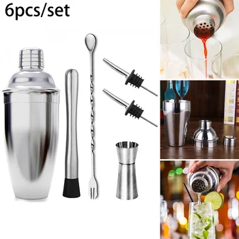 

6Pcs/Set 750ML Stainless Steel Cocktail Wine Mixer Set Bartender Hand Shaker Tool Kit Kitchen Supplies