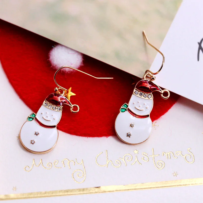 M025 BIGBING ювелирные изделия Модные Снеговик носок Санта Клаус Рождественская елка подарок модные серьги с подвесками ювелирные изделия Модные женские серьги - Окраска металла: Светло-желтый, золотистый цвет
