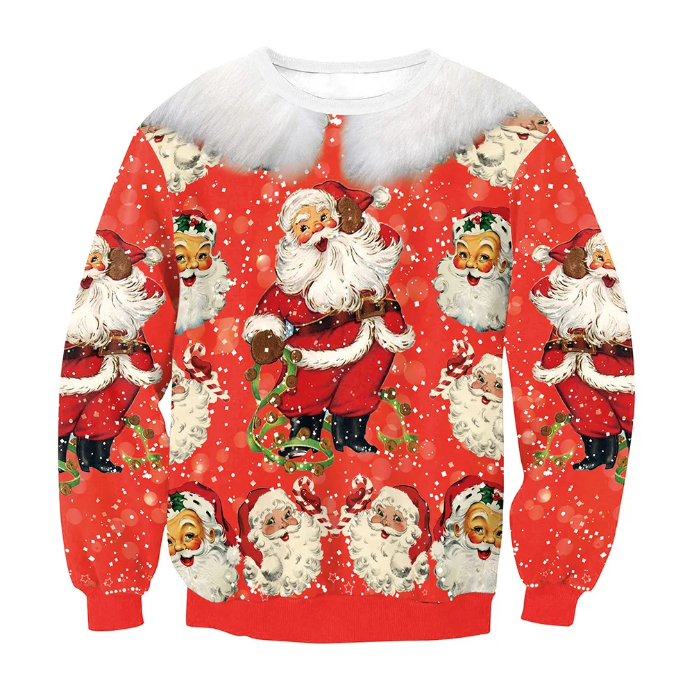 

CVVK Ugly Christmas Sweater Cute Santa Claus 3D Printing Casual Long Sleeve O-Neck Couple Pullover