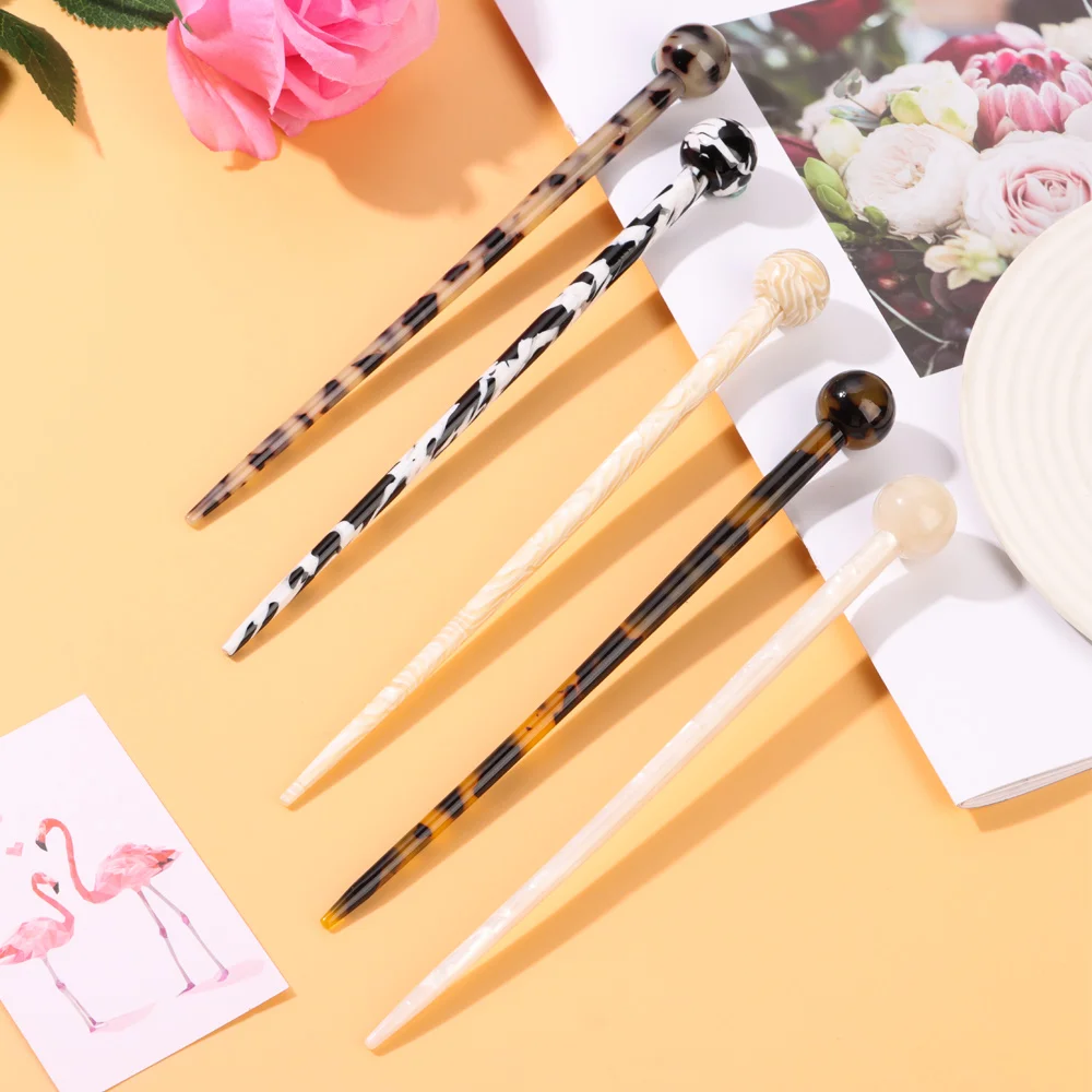 Acetate Hair Sticks Round ball Tortoise Shell Resin Hairpin Leopard Chopsticks Hair Pins Hair Accessories for Women and Girls flapper headband