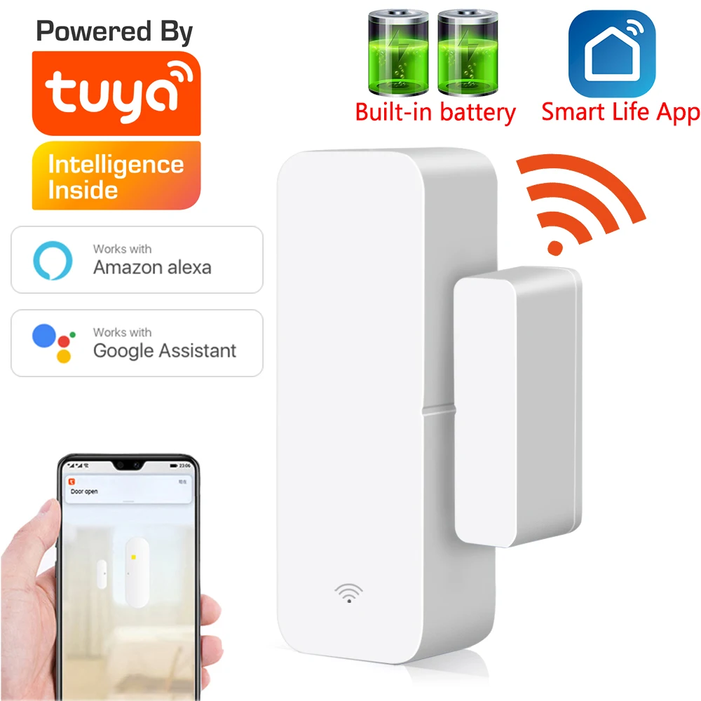 Tuya-Sensor inteligente con wifi para puerta, detector de entrada abierta/cerrada, app Smart Life con logotipo personalizado gratuito, compatible con Google Home y con Alexa