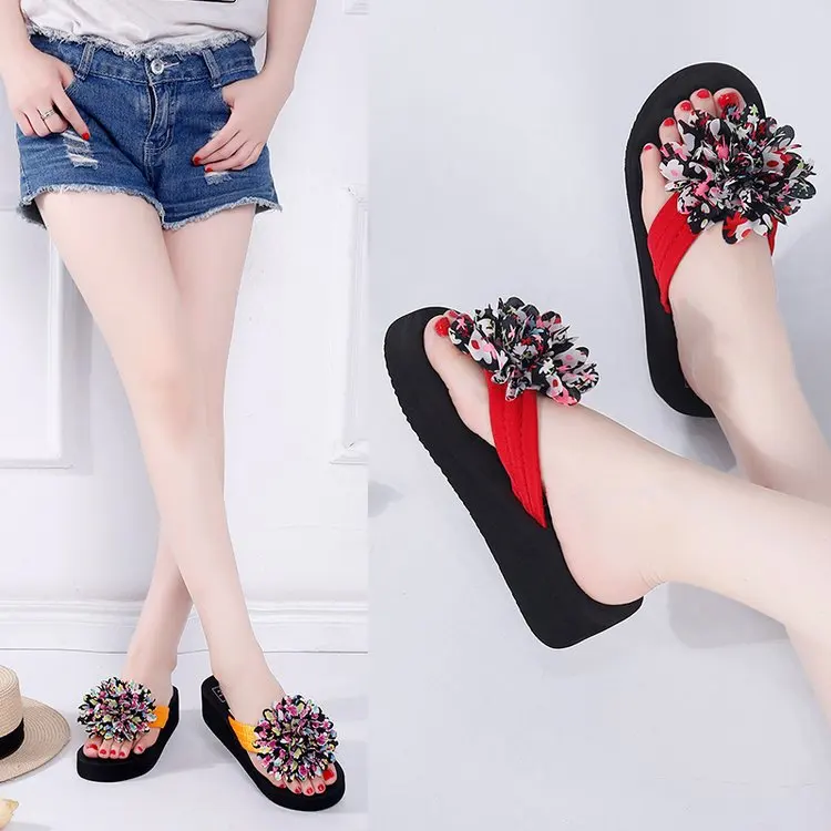 

Slipper Women's 2019 Summer New Style Flower Flip-flop Flip-flops Thick Bottomed Anti-slip Female Slippers Versatile WOMEN'S Sho
