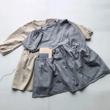 Г. Весеннее детское платье для девочек льняная одежда с длинными рукавами платье принцессы с оборками Одежда для маленьких девочек Корейский Японский стиль