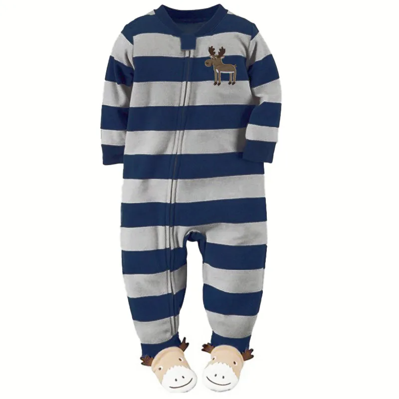 Children's polar fleece boys and girls one-piece romper with feet one-piece romper warm pajamas spring autumn and winter feet kids pajamas