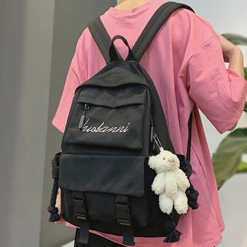 

Women Student Buckle Backpack Canvas Cute Letter School Bag Laptop Lady Fashion Backpack Book Girl Bag Female Luxury 2020