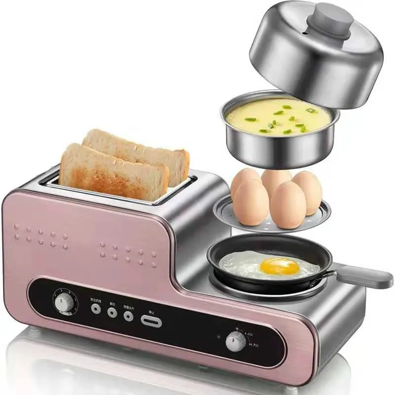

Multifunction Breakfast Maker Bread Baking Machine 2 Slices Toaster Oven Eggs Boiler Food Steamer Omelette Steak Frying Pan