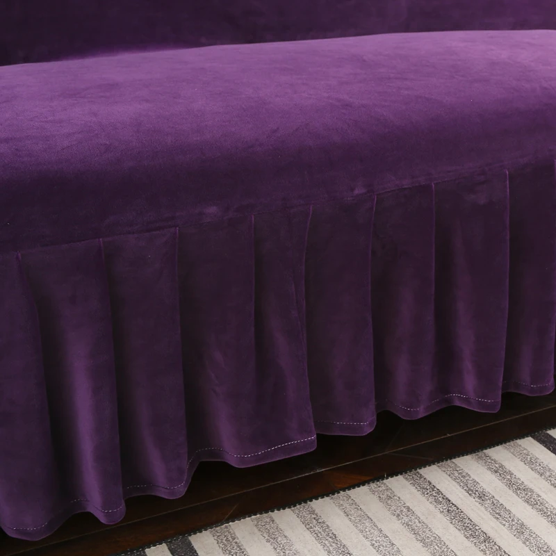 Elastic Plush Fabric Armless Sofa Bed Cover Purple Solid Color Slipcover Stretch Cover Cheap Couch Protector Elastic Bench Cover