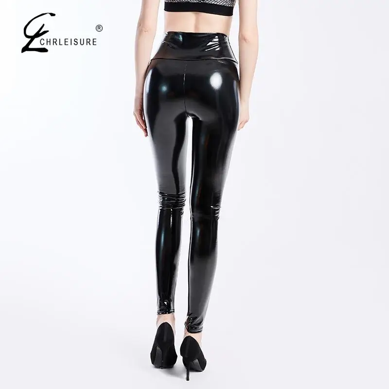 Pantalon en Cuir PU pour Femme, Leggings Noir à Taille Haute, Épais et Extensible