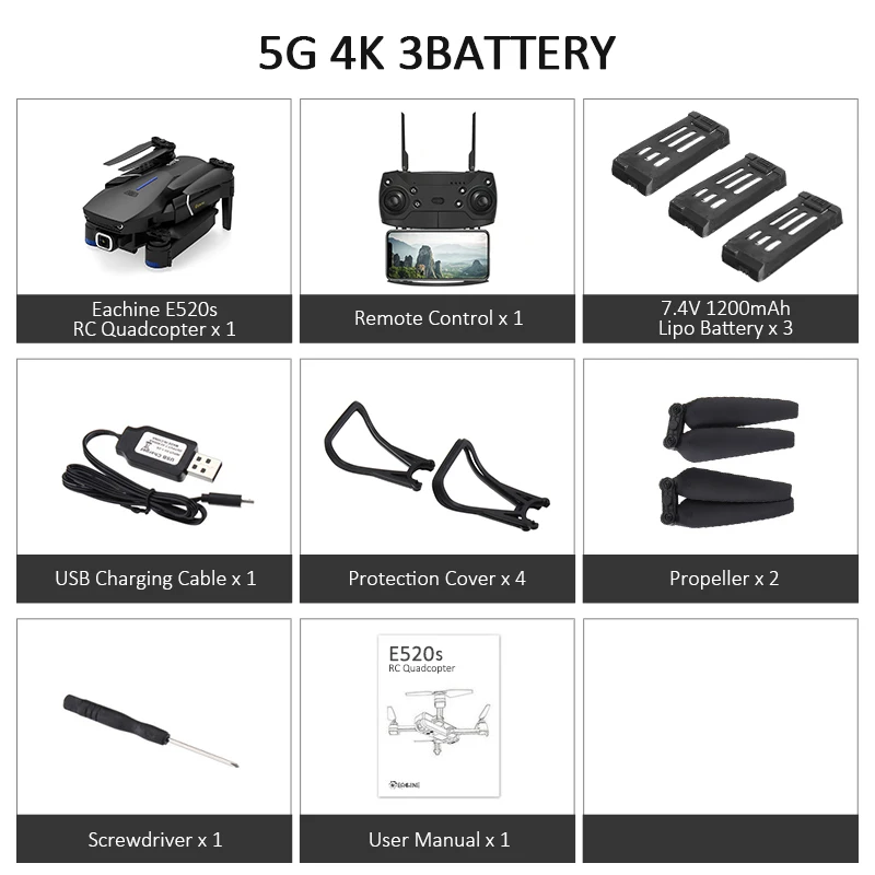 5G 4K 3battery Eachine E520S Quadcopter GPS WI-FI 4K с видом от первого лица/1080 P HD Камера Широкий формат 16 минут времени полета складной Дрон с дистанционным управлением для вертолетов - Цвет: 5G 4K 3battery