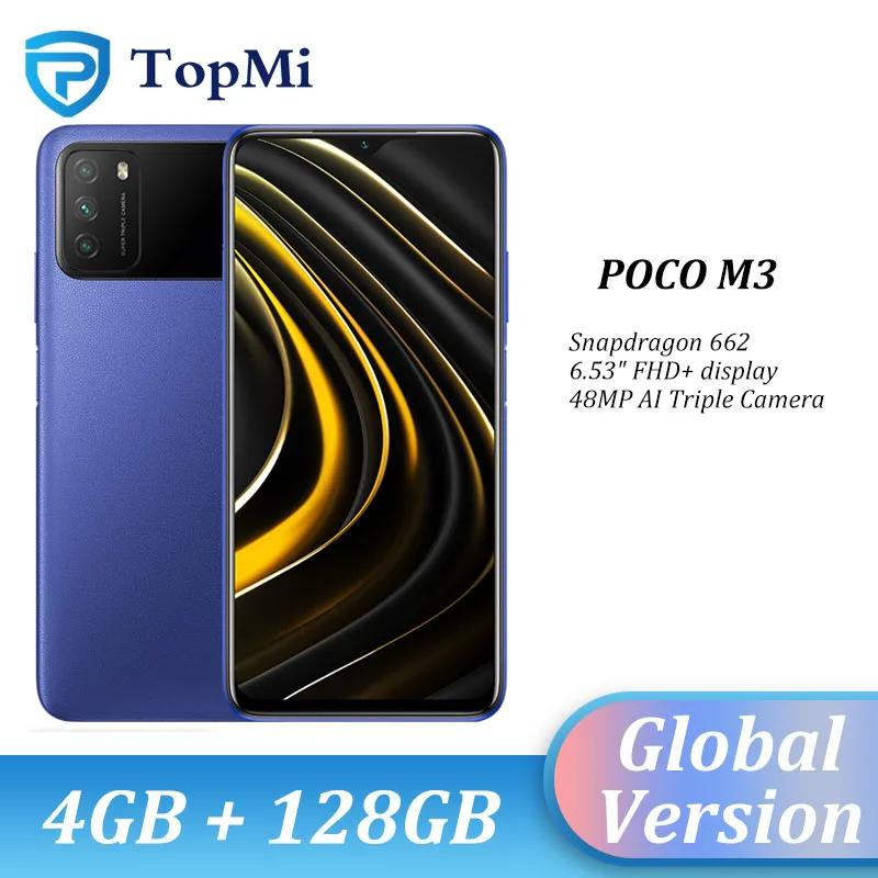 POCO-teléfono inteligente M3 versión Global, 4GB, 64GB/128GB, Snapdragon 662, ocho núcleos, batería de 6000mAh, cámara de 48MP, pocom3