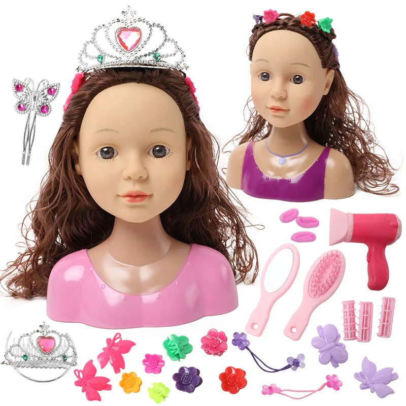 DIY Simulation Long Hair Doll Accessories Comb Education Set Head Silicone Face Normal Skin Head Doll Toys For Girls Gift
