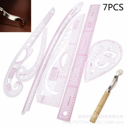 

7Pcs/Set Ruler Tailor Measuring Kit Clear Sewing Drawing Ruler Yardstick Sleeve Arm French Curve Set Cutting Ruler Paddle Whee