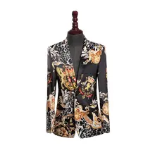 Мужской качественный Модный повседневный бархатный блейзер с принтом, уличный сценический костюм, приталенный пиджак