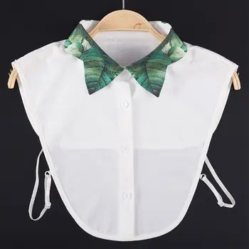 

Women Tropical Green Leaves Print Lapel Fake Collar Detachable Half Shirt Blouse L9BE
