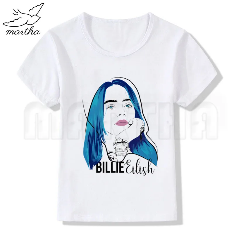 Billie Eilish/белая футболка для маленьких девочек летние повседневные футболки с короткими рукавами для мальчиков детские модные топы, летняя футболка для девочек - Цвет: WhiteI