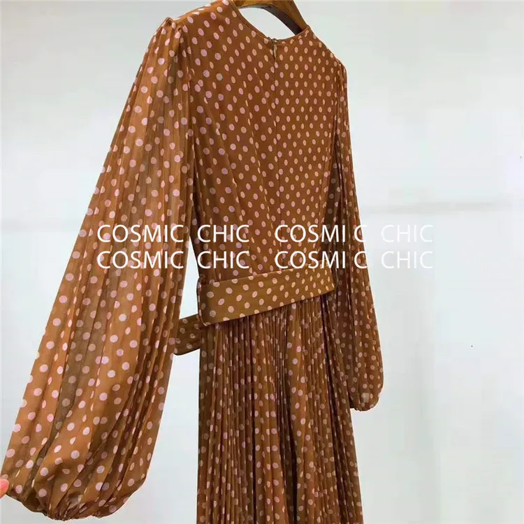 Cosmicchic Женское Платье макси с длинным рукавом-фонариком в горошек винтажное платье-рубашка с завышенной талией и поясом элегантное праздничное платье для вечеринок