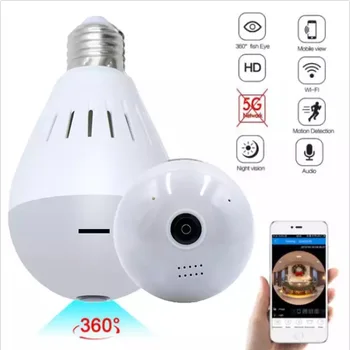 

Kruiqi Panoramic 360 Degree Bulb Light IP Camera Wireless Wifi FishEye Lens 960P HD Lamp Camera Indoor Home Security Camera