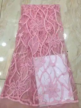 

High Quality Nigerian Tulle Lace Fabrics Latest pink sequins Mesh African Lace Fabric Bride French Net Lace Fabric FD-1023