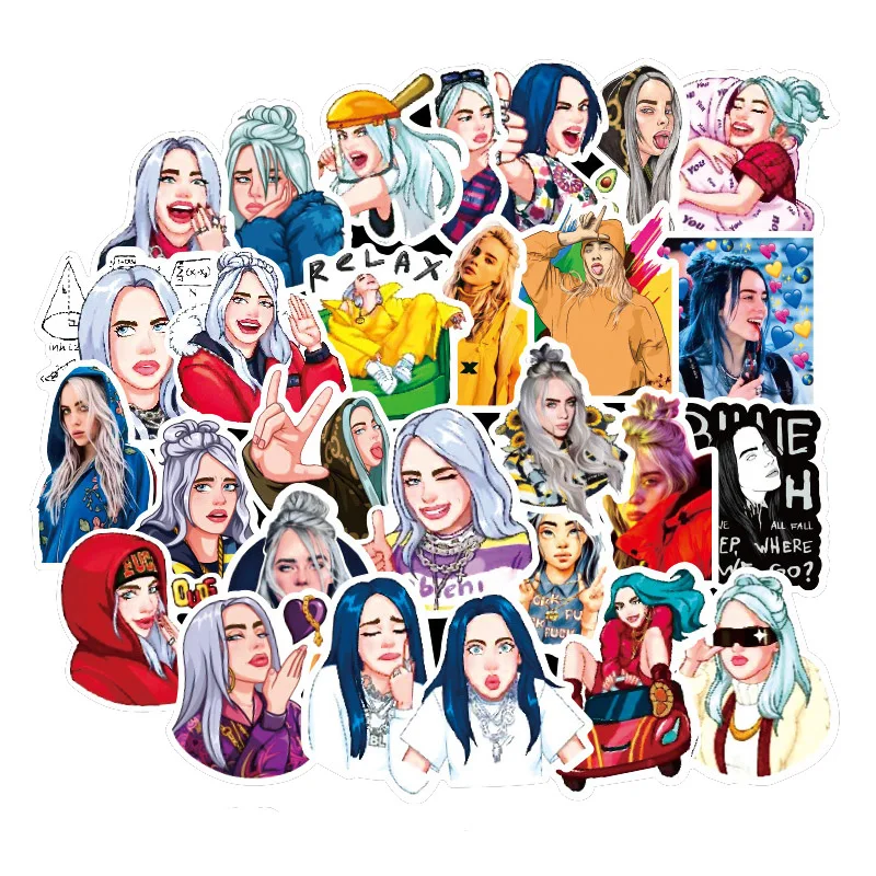 

50pcs Cartoon Billie Eilish Stickers Pack Waterproof Vinyl Singer Pegatinas on Laptop Skateboard Motorcycle Fridge Hydro Flask