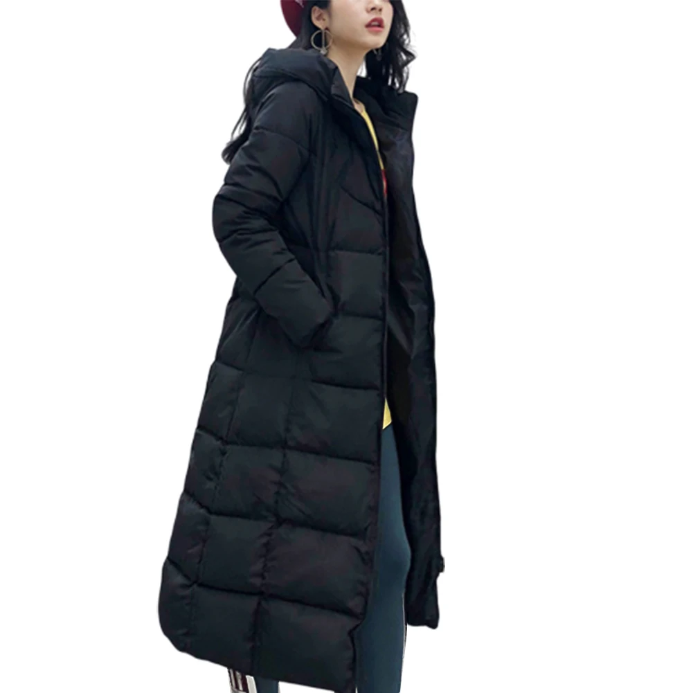 Женское зимнее пуховое пальто большого размера с капюшоном, Женское пальто со стоячим воротником, куртки с хлопковой подкладкой, длинное теплое женское пуховое пальто