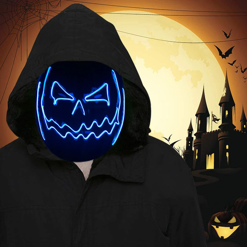 

Unisex Adults/Teen/Kids Halloween Parties Scary Pumpkin Mask Full Face Cover Premium PVC&EL Cold light Wire Mask Breathable Q30