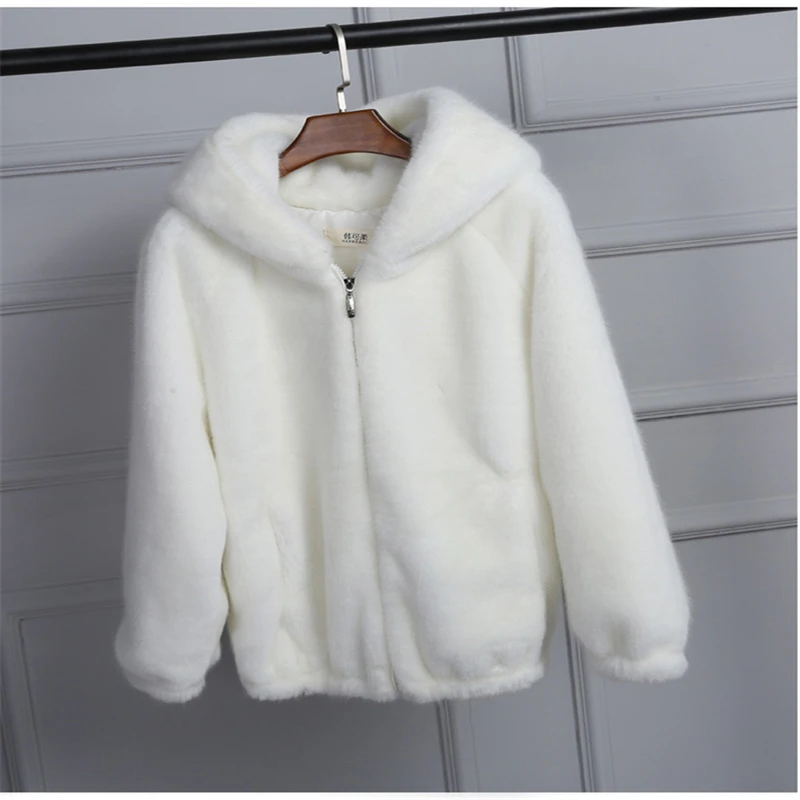 

Women Winter Faux Mink Fur Coat Large Size Long Sleeve Hooded Zipper Womens Jacket Fur Warm Oversize Pure Outerwear YT50193