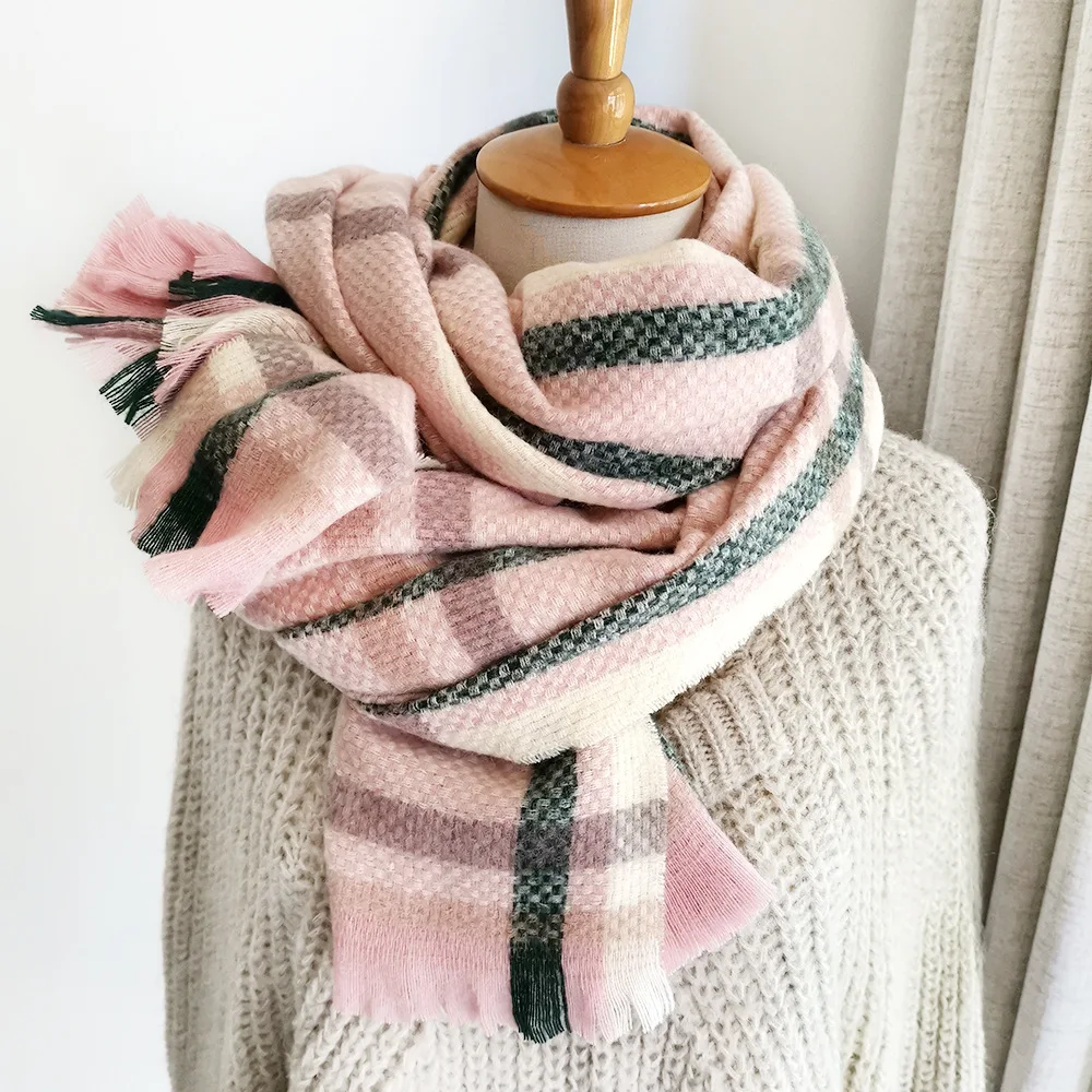 Фирменные шарфы, Женский клетчатый шерстяной и кашемировый шарф, пашмина, женская накидка, теплая, сохраняющая тепло, зимний тонкий шарф