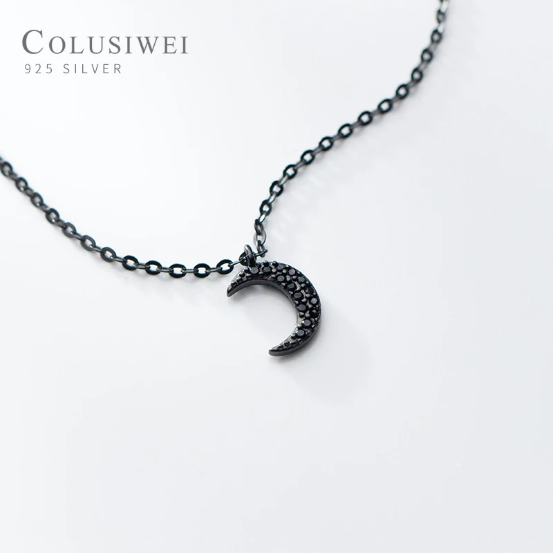 

Colusiwei Authentic 925 Sterling Silver Black Crescent Pendant Necklaces For Women Black Gold Color Jewelry Gift Accessories