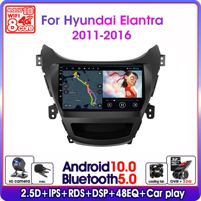 $108.84 Car Radio Android 10 For Hyundai Elantra Avante I35 2011-2016 Multimedia Player 2 din GPS Navigaion Floating window Split Screen