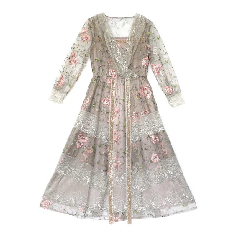Spring Summer Autumn Dress Women Vintage Elegant