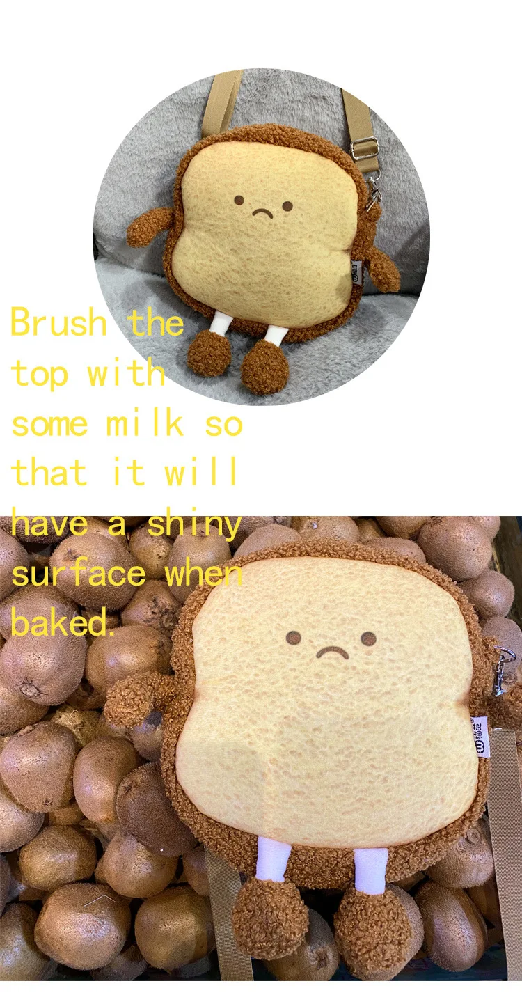 Simulação Kawaii Bread Toast Backpack, Brinquedos de