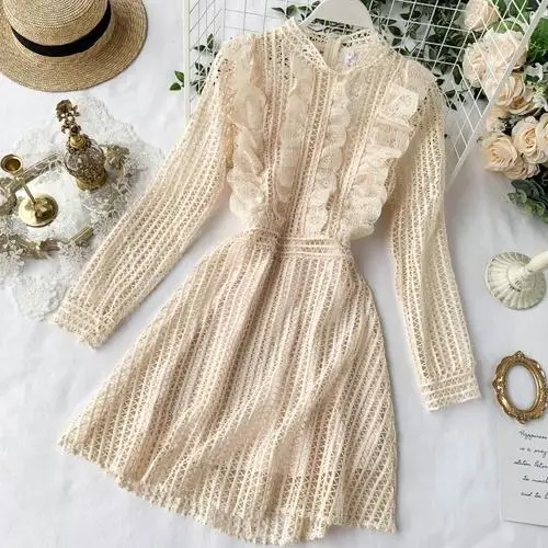 apricot dress Woherb корейские новые платья Женский плиссированный полый тонкий высокая талия сплошной цвет сексуальное платье женское повседневное винтажное стиль леди 90656 - Цвет: apricot dress