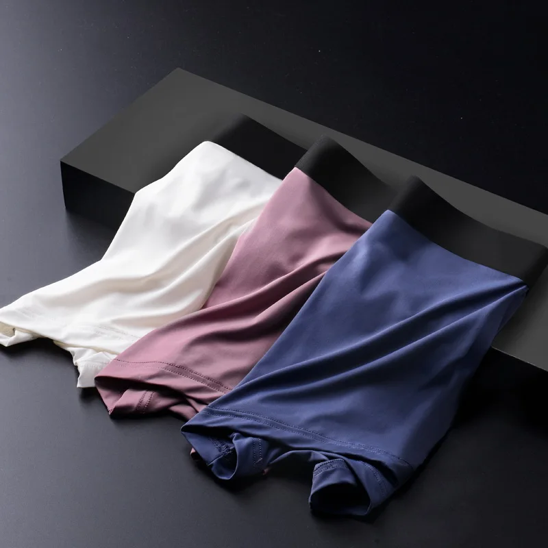 3 Pcs/Lot Men's Underwear XXL Ice Silk Man Panties Soft Comfortable Solid Color Men Underpants Boxer Briefs XXL