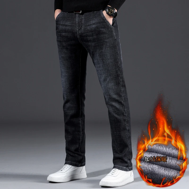 Low Price Thicken Sweatpants Winter Men's Plus Velvet Padded jeans Trousers Slim Large Size Warm Pants Solid Trend Sports Jogges 29-46