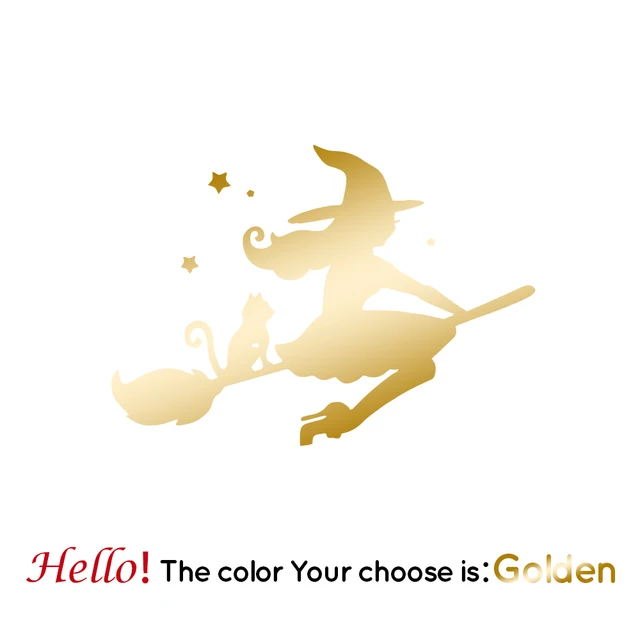 Creative Witch Car Decal Waterproof Self-Adhesive Removable Car Sticker Scratch Cover Decal Auto Decoration Gold