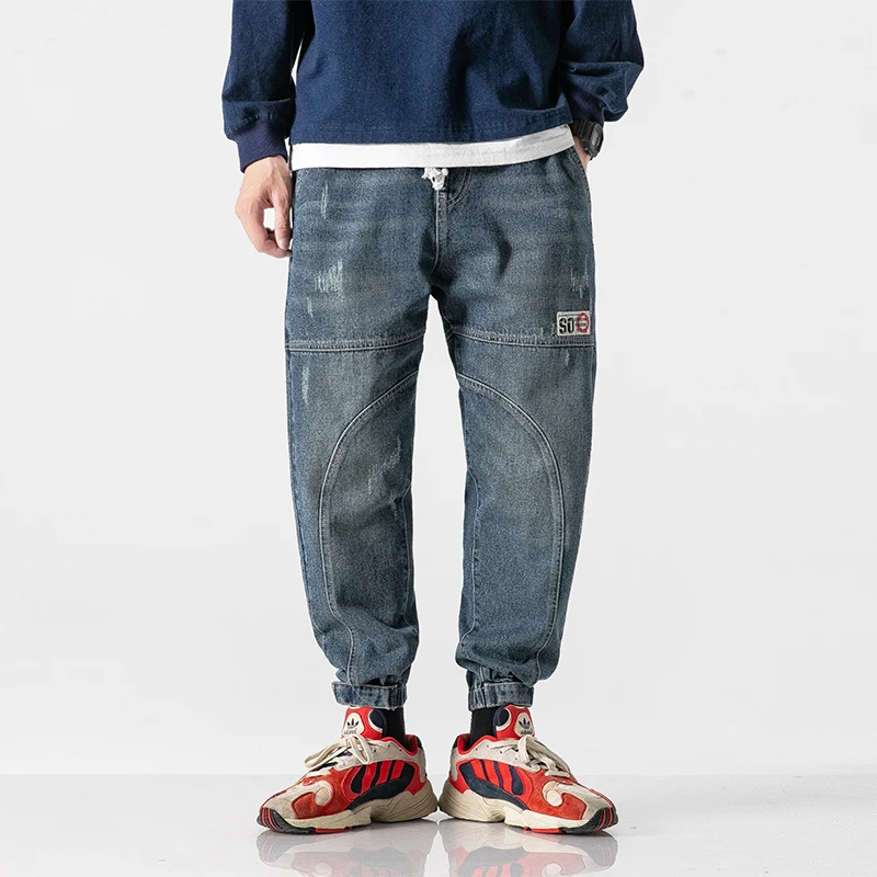 

Japanese Fashion Men Jeans Spliced Designer Loose Fit Cargo Pants Harem Jeans Slack Bottom Streetwear Hip Hop Joggers Jeans Men