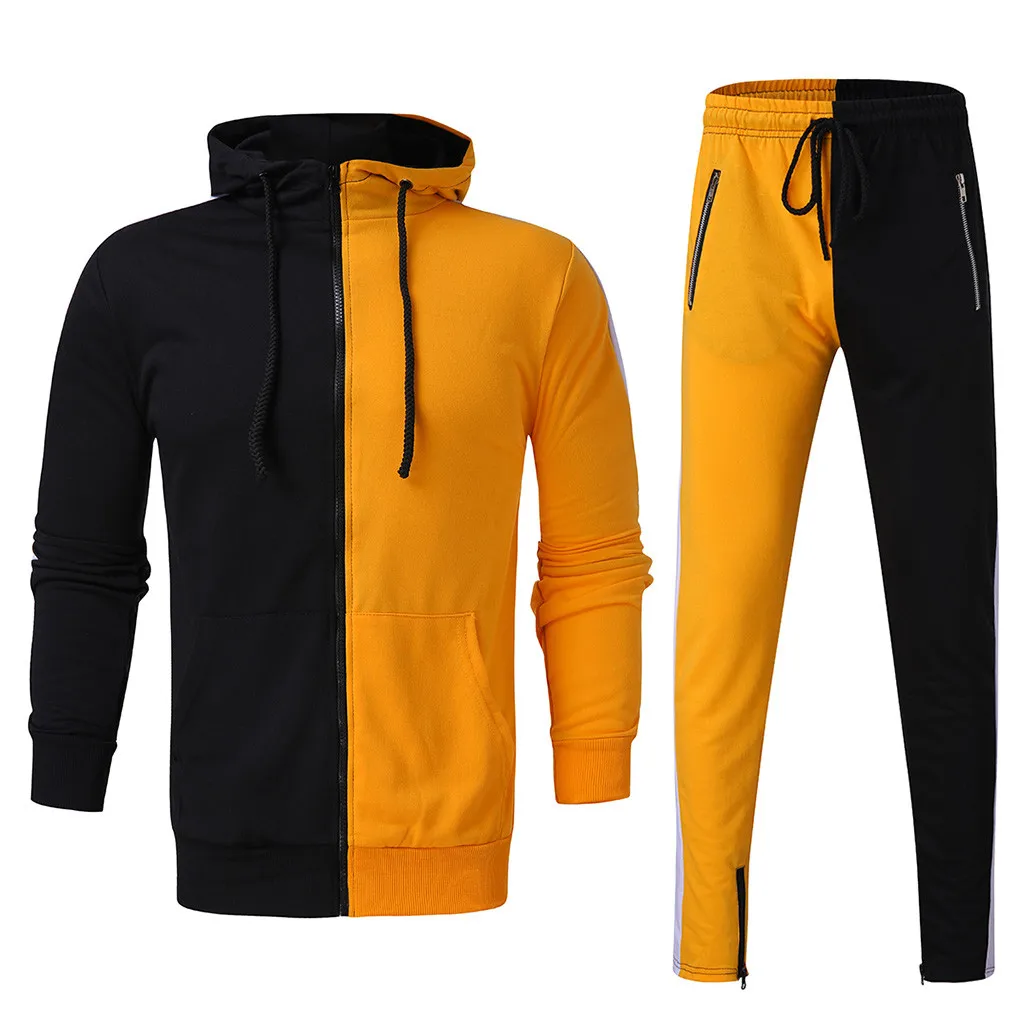 Спортивный костюм для мужчин; комплект из 2 предметов; сезон осень-зима; толстовка с капюшоном+ брюки; мужской спортивный костюм в стиле пэчворк; спортивная одежда для бега; 730