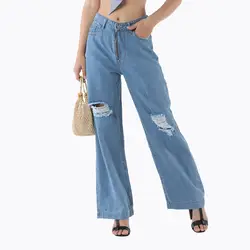Рваные джинсы женские уличные синие джинсы винтажные джинсы с высокой талией хлопковые джинсовые брюки женские свободные штаны брюки