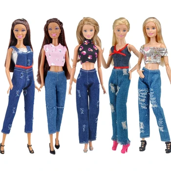 

5 Set Handmade Fashion 11.4inch Girl Doll Clothes Accessories Casual Pants Tops