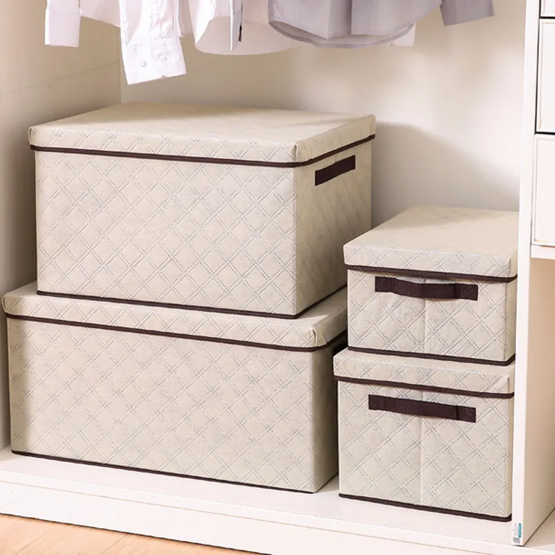 Non-Woven Storage Boxes Foldable Clothes Organizer Bin With Cover Toy Sundries Underwear Bra Box Home Container | Дом и сад
