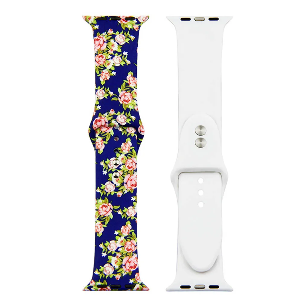 Ремешок для часов Apple watch Series 5 4 3 2 1 40 мм 44 мм цветочный силиконовый браслет с печатным ремешком для i watch Series 5 4 3 2 1 38 мм 42 мм - Цвет: 16