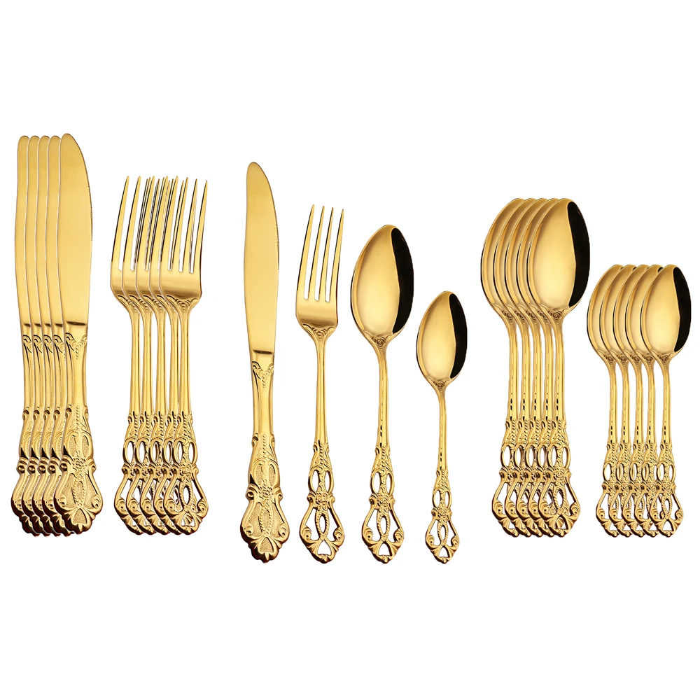 24pcs Cutlery Set Gold Dinnerware Stainless Steel Royal Spoon Forks