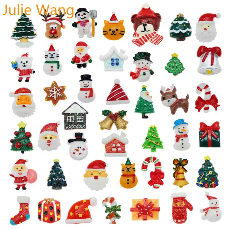Julie Wang 45PCS Resin Christmas Charms Mixed Santa Tree Snowman Flat Back Cabochons Jewelry Making Accessory Xmas Phone Decor | Украшения