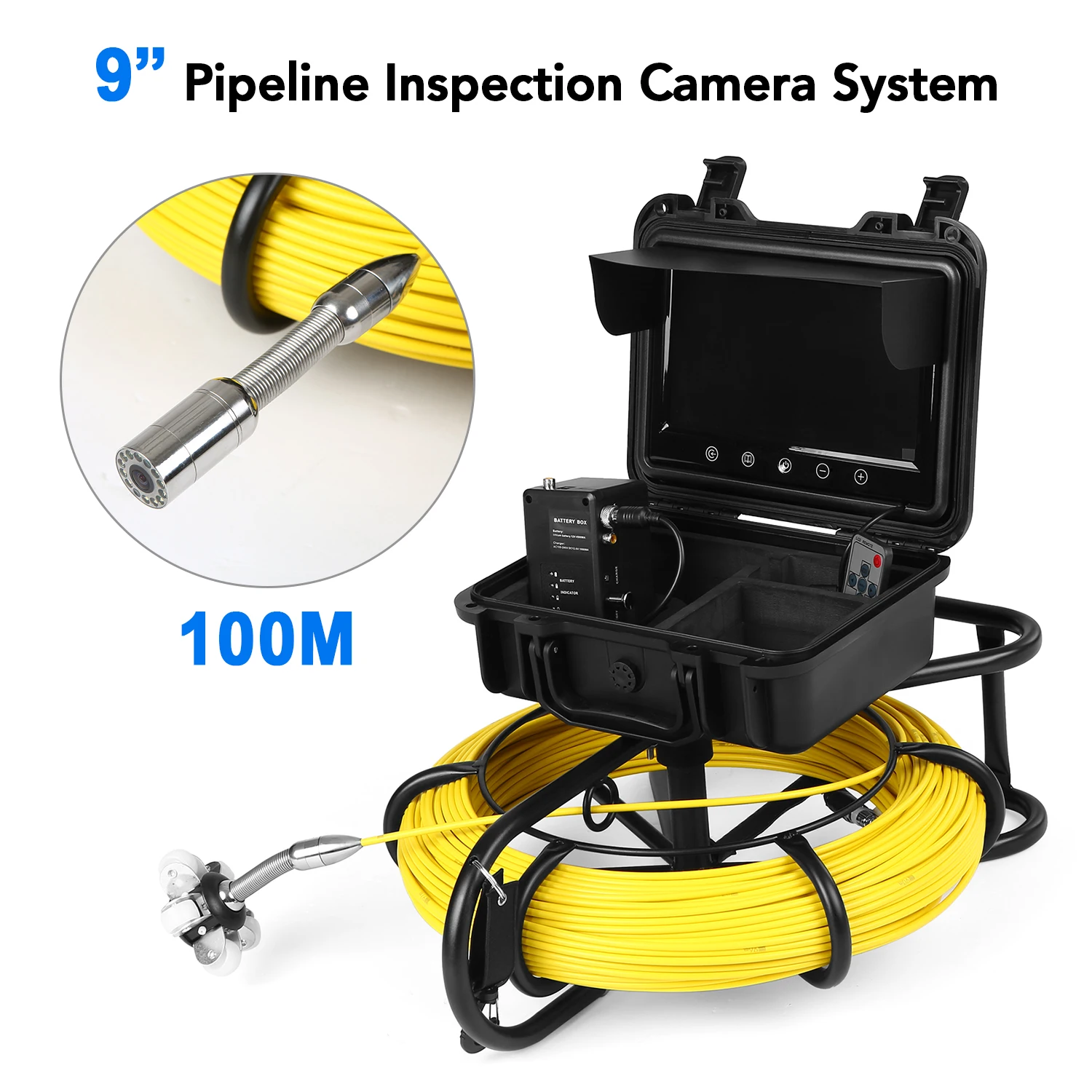 

9 Inch 30M Pipe Inspection Camera Drain Sewer Pipeline Industrial Endoscope Snake Industrial Pipe Sewer Inspection Video Camera