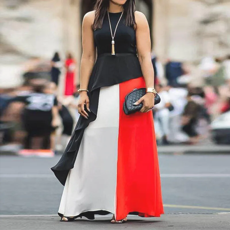 Designer long party dress elegant sexy sleeveless maxi dress balck evening african fashion